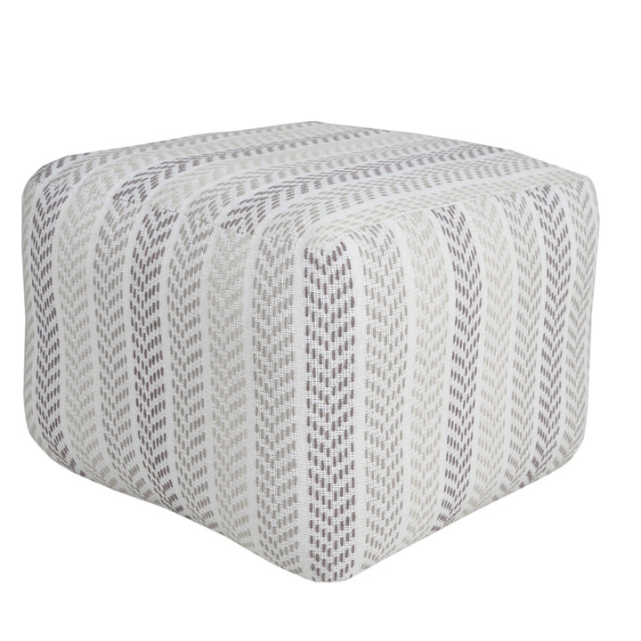 Hivvago 18 Inch Gray And White Cotton Chevron Pouf Ottoman