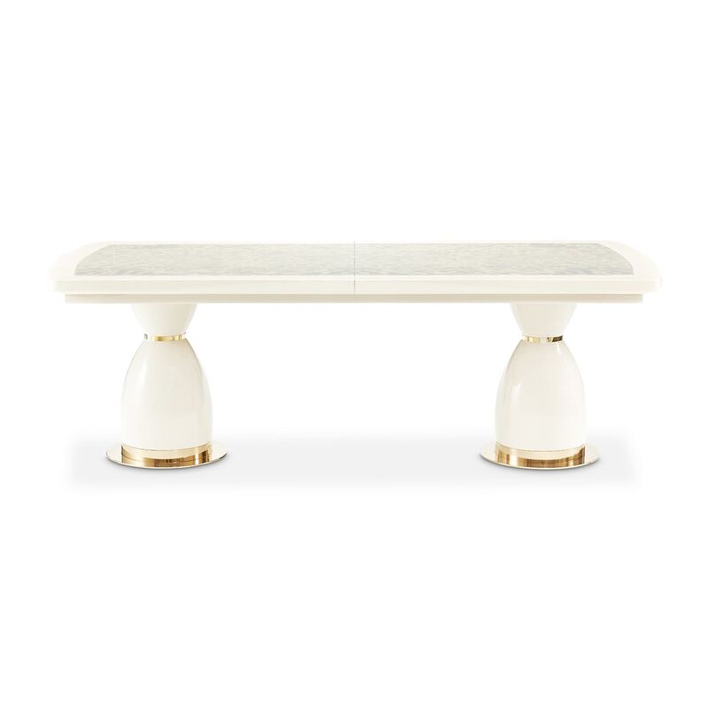 Michael Amini Lisbon Double Pedestal Dining Table - Silken Matte Cream image number 4