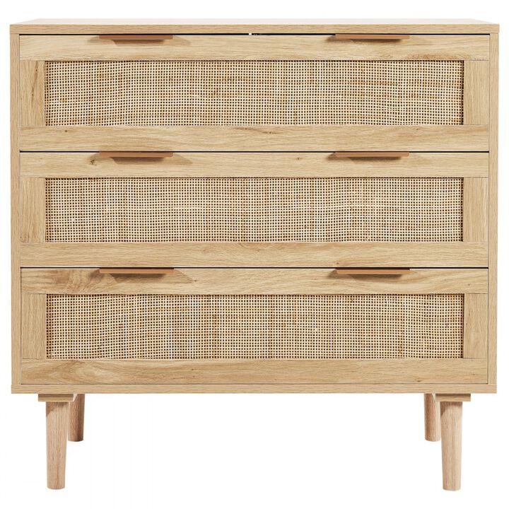 3 Drawer Rattan Dresser Chest of Drawers with Storage for Bedroom Living Room Hallway