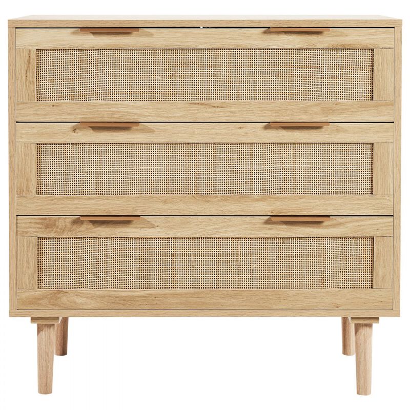 3 Drawer Rattan Dresser Chest of Drawers with Storage for Bedroom Living Room Hallway image number 0
