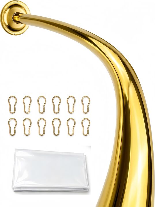 Shower Suite by Utopia Alley &ndash; Rustproof Aluminum Curved Shower Curtain Rod Combo Set with Liner & 12 Hooks, Adjustable 45&ndash;72 Inch Wall Mount Rod