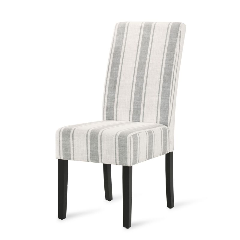 Dinner Chair Set of 2, Retro Style Armless Design, White Gray Stripes image number 2