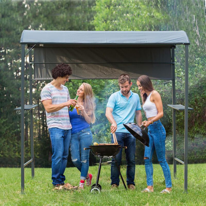Hivvago 7ft BBQ Canopy Shelter with Serving Shelves & Hooks image number 1