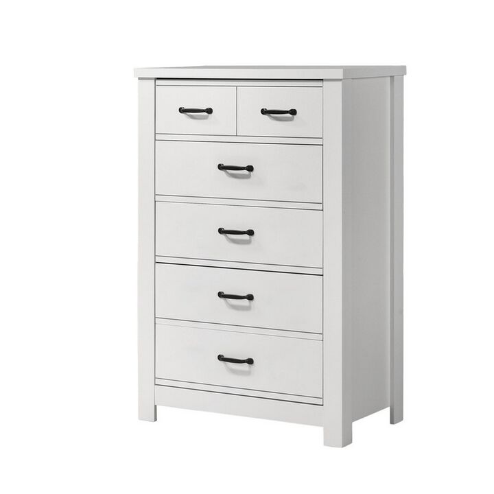 Jermy 47 Inch Tall Dresser, 5 Drawers, Black Handles, Crisp White Finish