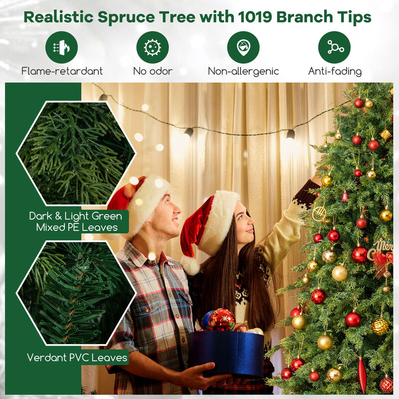 Artificial Christmas Tree Green Hinged Holiday Tree with Lush Branch Tips