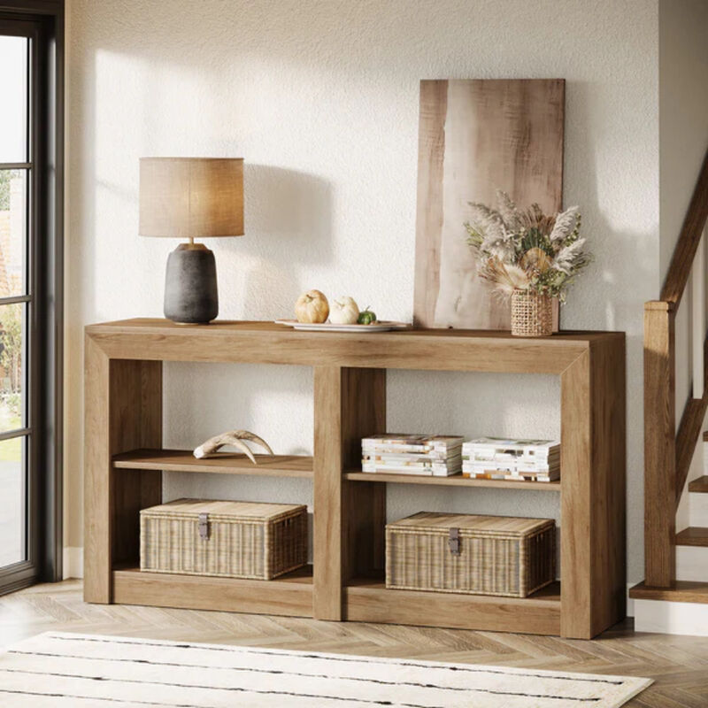 59 Inch 3-Tier Entryway Console Table with Storage Shelves-Oak