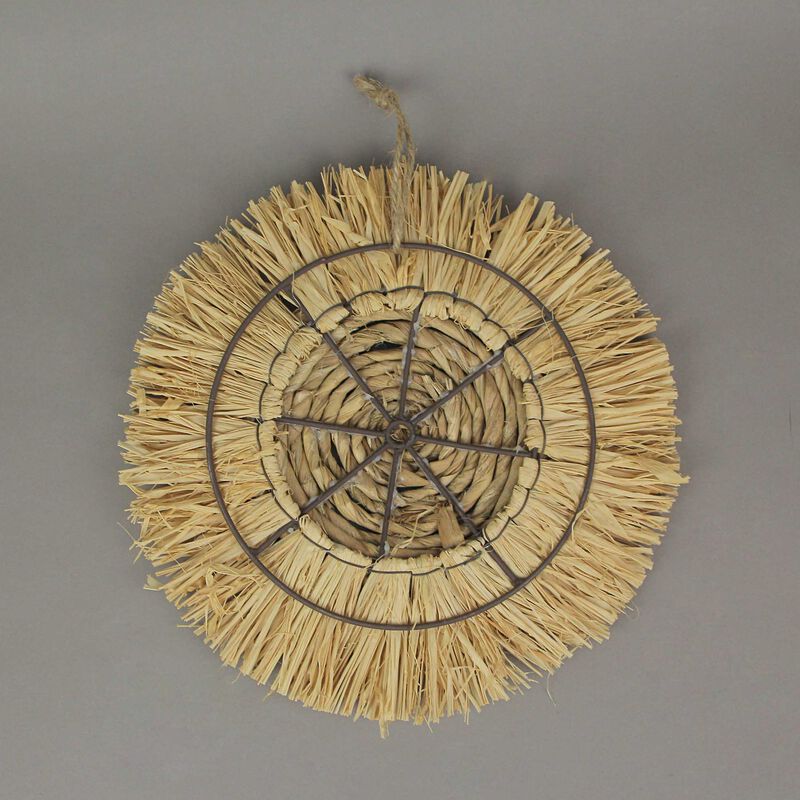 Set of 3 Round Natural Woven Dried Grass Wall Hanging Sculptures Home Decor Art image number 2