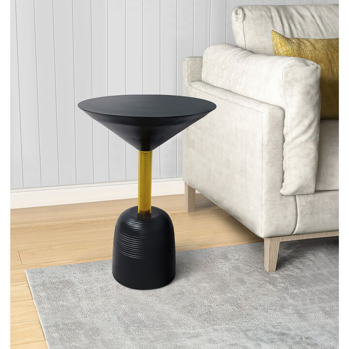12 Inch Round Cocktail Side End Table, Aluminum Cast Top and Dome Base, Black, Brass