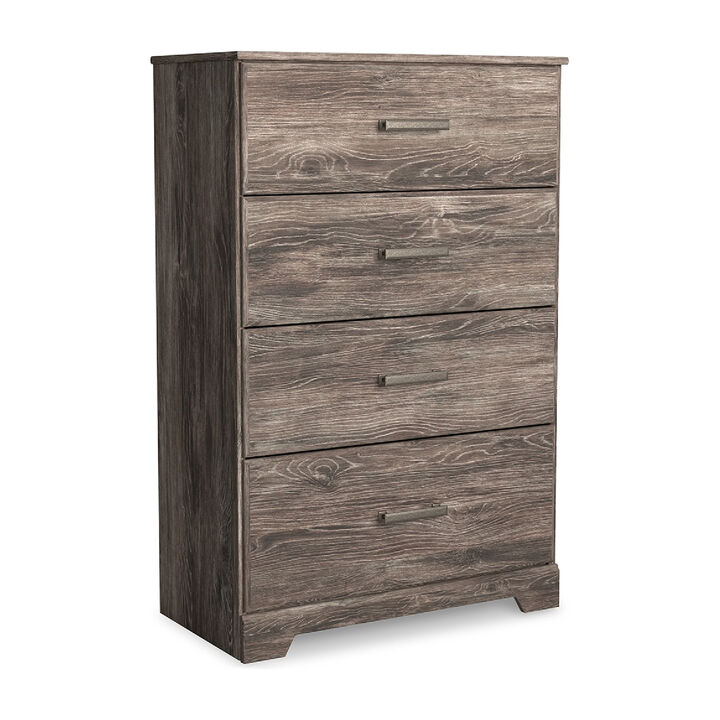 Isnk Tall Dresser Chest, 4 Drawers, Modern Farmhouse Laminate Gray Oak