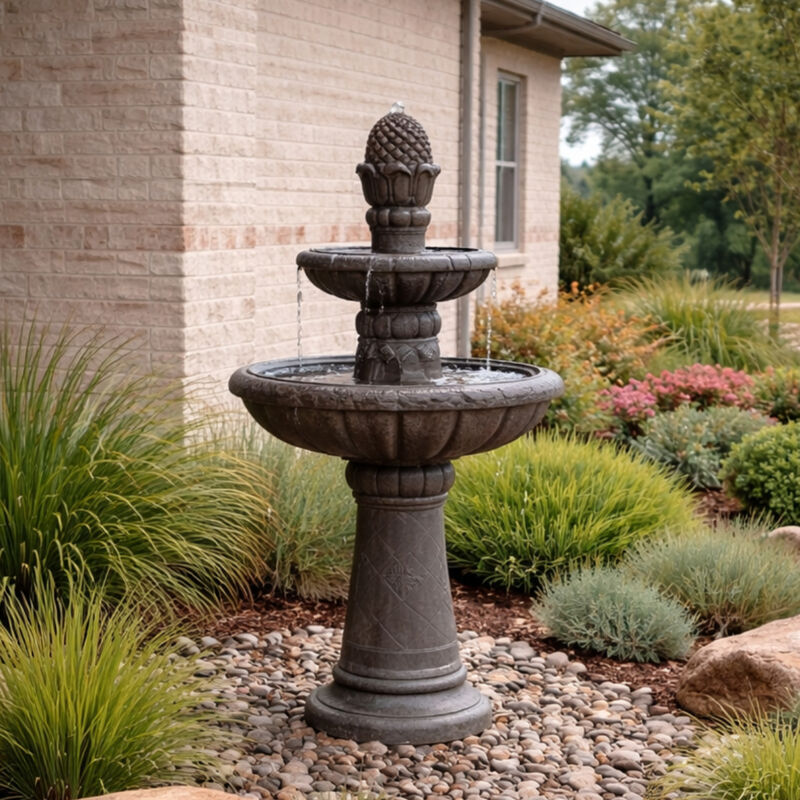 Teamson Home Outdoor Deluxe Pineapple 2-Tier Pedestal Fountain, Carbon Gray image number 1