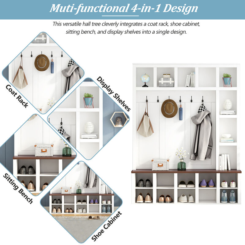 Merax Farmhouse Hall Tree with Storage Bench