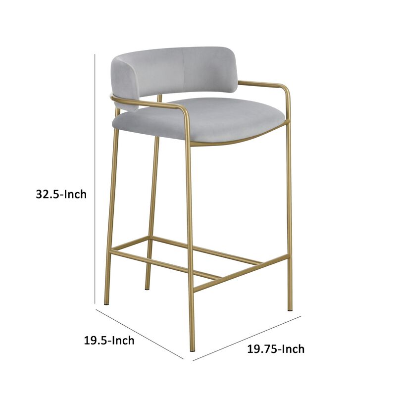 Lox 26 Inch Modern Counter Stool, Low Padded Back, Gray, Gold Metal Frame - Benzara