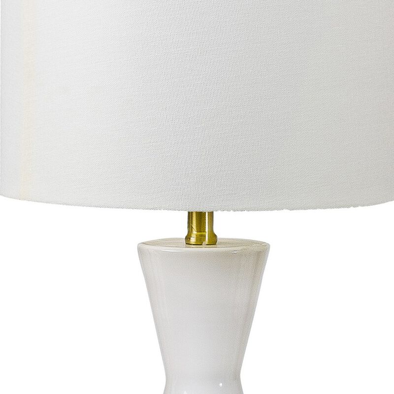 Elma 24 Inch Table Lamp Set of 2, Hourglass Stand, Gold Trim, Glass, White-Benzara