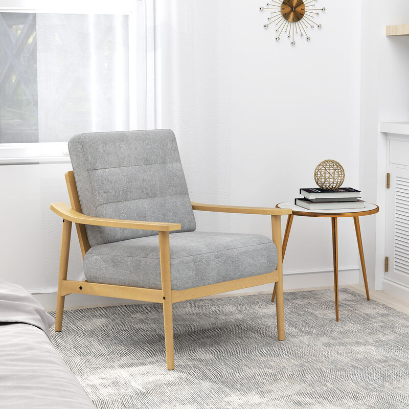 Rubber Wood Frame Modern Accent Chair with Armrests for Living Room Decor