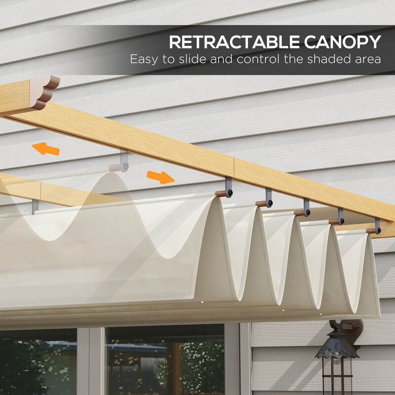 Outsunny 10' x 13' Retractable Pergola Canopy, Wood Grain Aluminum Pergola, Outdoor Sun Shade Shelter for Grill, Garden, Patio, Backyard, Deck, Cream White