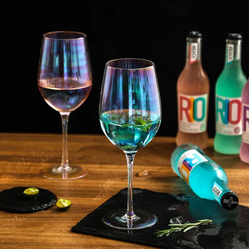 Grassi Iridescent Wine Glass set - 19 oz Pretty Cute Cool Rainbow Colorful Halloween Glassware Set of 6