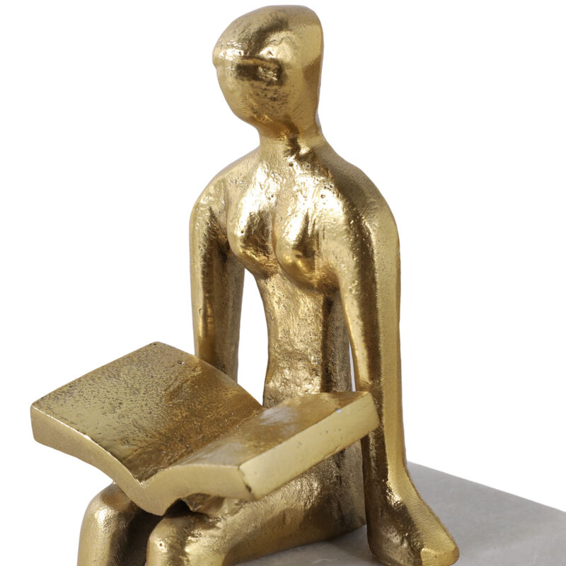 S/2 8" Reading On Marble Stand Bookends, Gold/whit image number 3