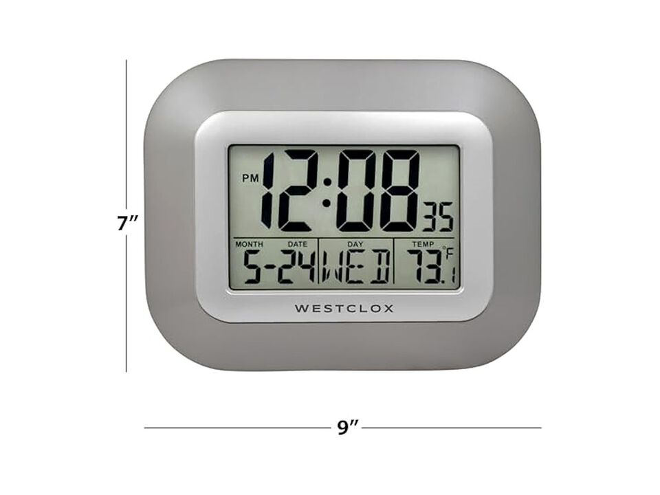 Westclox Digital Date Day Temperature Wall Clock Gray Battery Operated