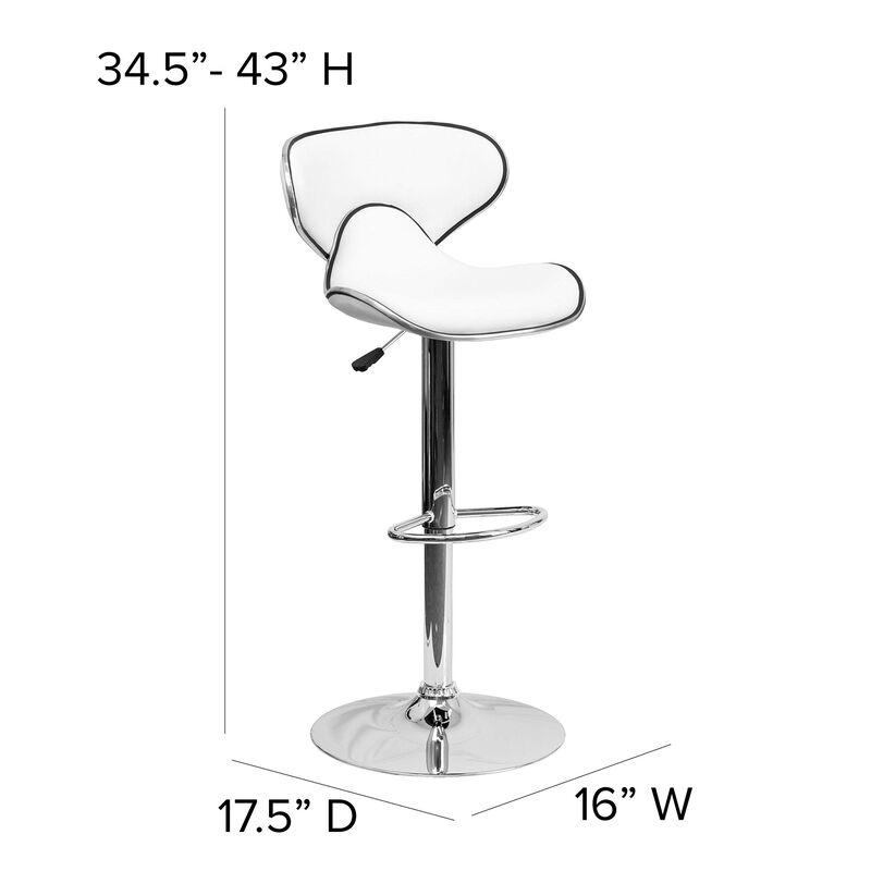 Flash Furniture Devin Contemporary Cozy Mid-Back White Vinyl Adjustable Height Barstool with Chrome Base image number 3