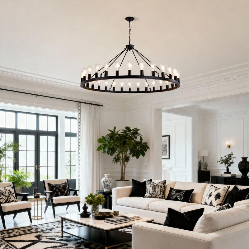 ELEMENT ACE Large Wagon Wheel Hanging Chandelier with 360&deg; Light Coverage Adjustable Height for Dining Room Kitchen Island Entryway Foyer Living Room Decor image number 9