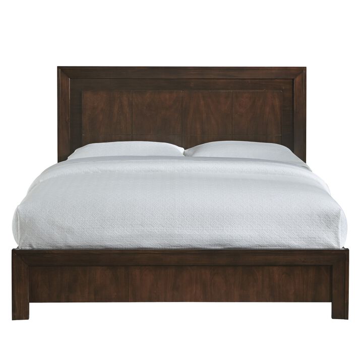 Blake California King Platform Bed, Panel Headboard, Dark Brown Mahogany - Benzara