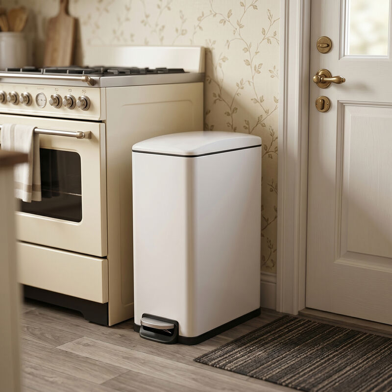 Innovaze 11.9 Gal./ 45 Liter  Slim Stainless-Steel-Made Matt White Step-on kitchen Trash Can image number 1