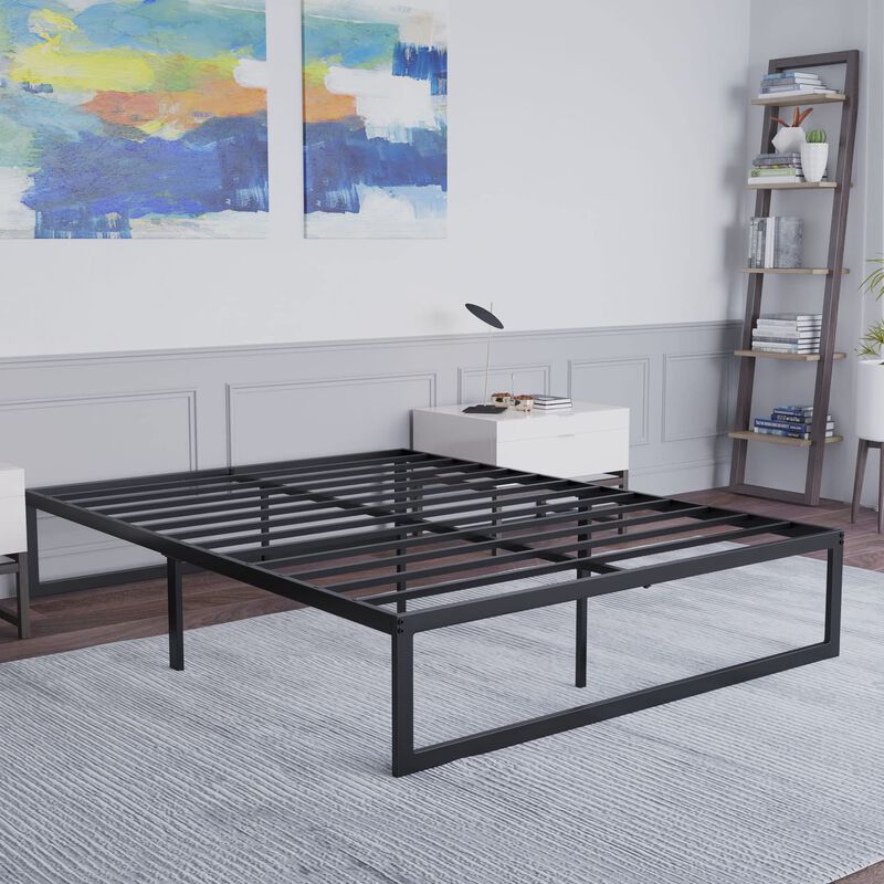 Flash Furniture Bentley 14" Metal Platform Bed Frame - Black Frame/Steel Slat Supports - 12.5" Underbed Storage - No Box Spring Needed - Quick Lock Functionality-Full