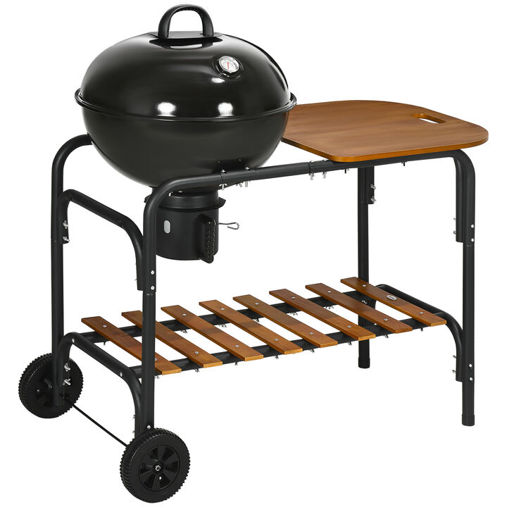 Outsunny Charcoal Grill BBQ, 21-Inch Rolling Backyard Barbecue with Chopping Block Table, a Cutting Board, Shelf, Wheels, Vents & Thermometer, Black