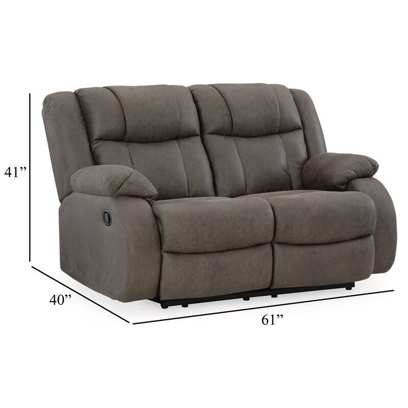 Perth Manual Reclining Loveseat, Foam, Slate Gray Faux Leather 61 Inch - Benzara