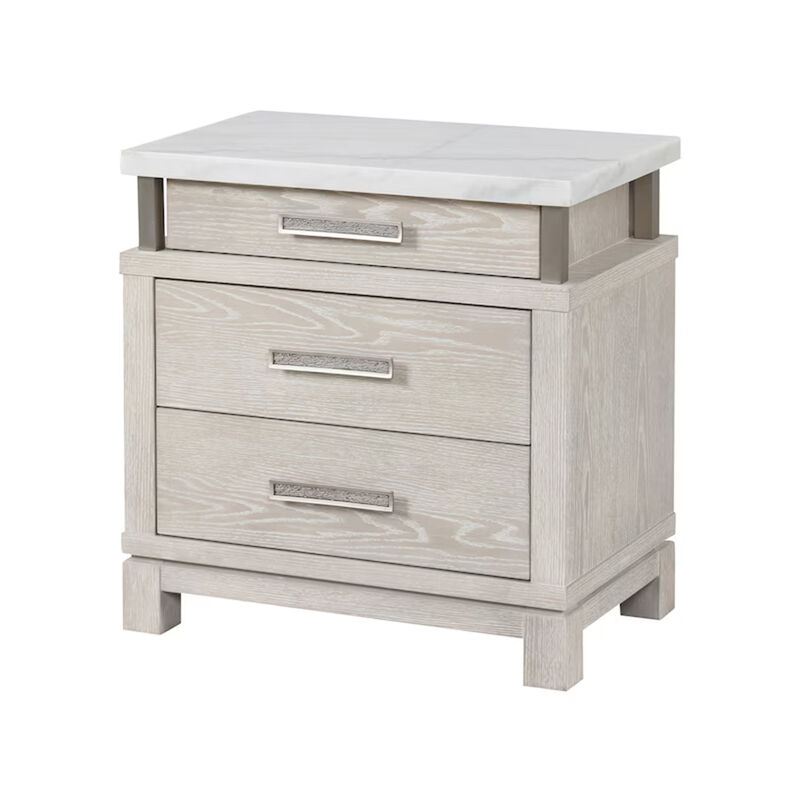 Queen Bedroom Set in Weathered Gray Wood with White & Silver Accents &ndash; 2 Piece Set with Nightstand image number 2