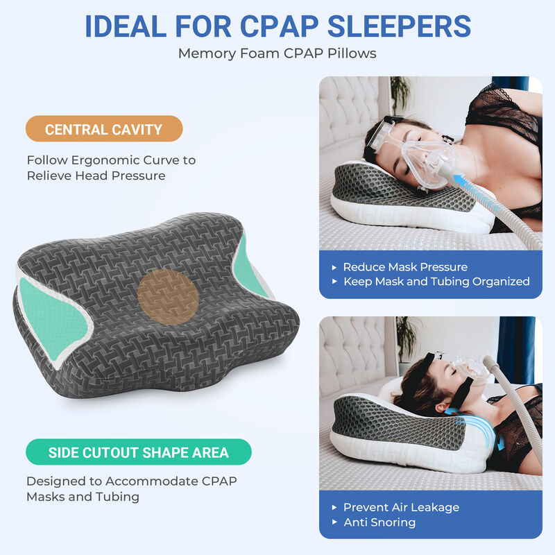 Elviros Cervical Neck CPAP Pillow for Sleeping, Ergonomic Adjustable Height Neck Support Memory Foam Bed Pillow for CPAP Users with Sleep Apnea, Suitable for Side and Back Sleepers
