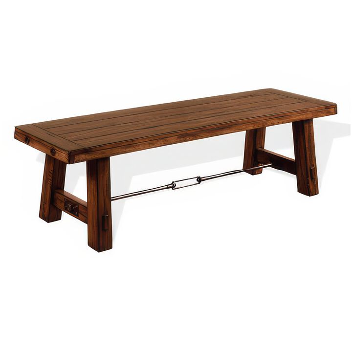 Reggie Wooden Bench | Rustic Brown Mahogany Wood, Angled Legs | Turnbuckle Accents | 64" - Benzara