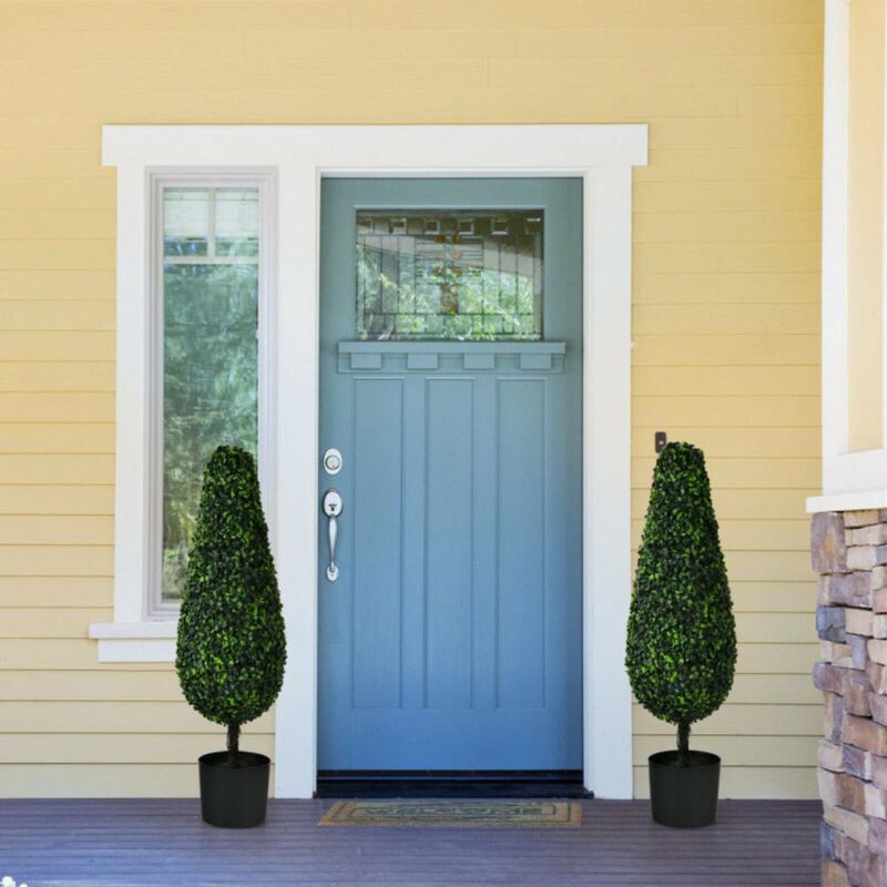 Hivvago 2 Pack 3 Feet Artificial Tower UV Resistant Indoor Outdoor Topiary Tree