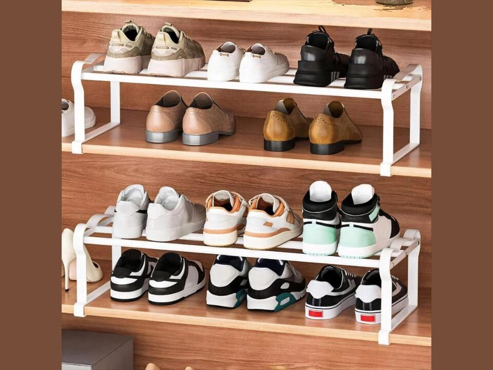 Metal Shoe Storage Cabinet Adjustable Shelves Closet White