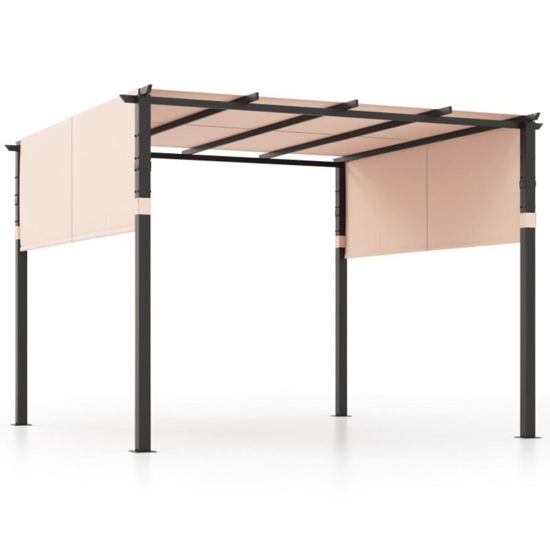 Hivvago 10 x 10 ft Flat Top Pergola with Retractable Canopy for Garden Pool Porch and Backyard