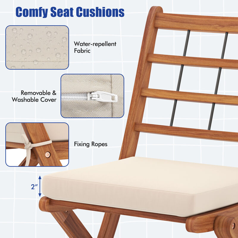 3 Pieces Acacia Wood Patio Bistro Set with Cushions