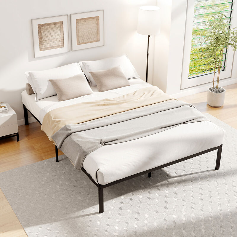 Metal Platform Bed Frame with Reinforced Slats and Mattress Support-Black image number 3