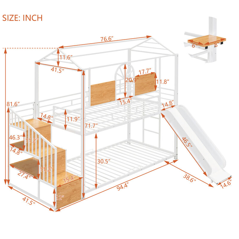 Merax Metal House Bunk Bed with Slide and Storage Stair image number 9