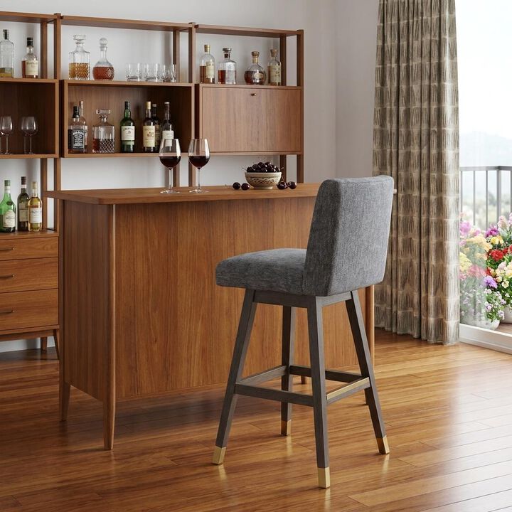 HomeRoots 30" Gray And Brown Solid Wood Bar Height Swivel Bar Chair