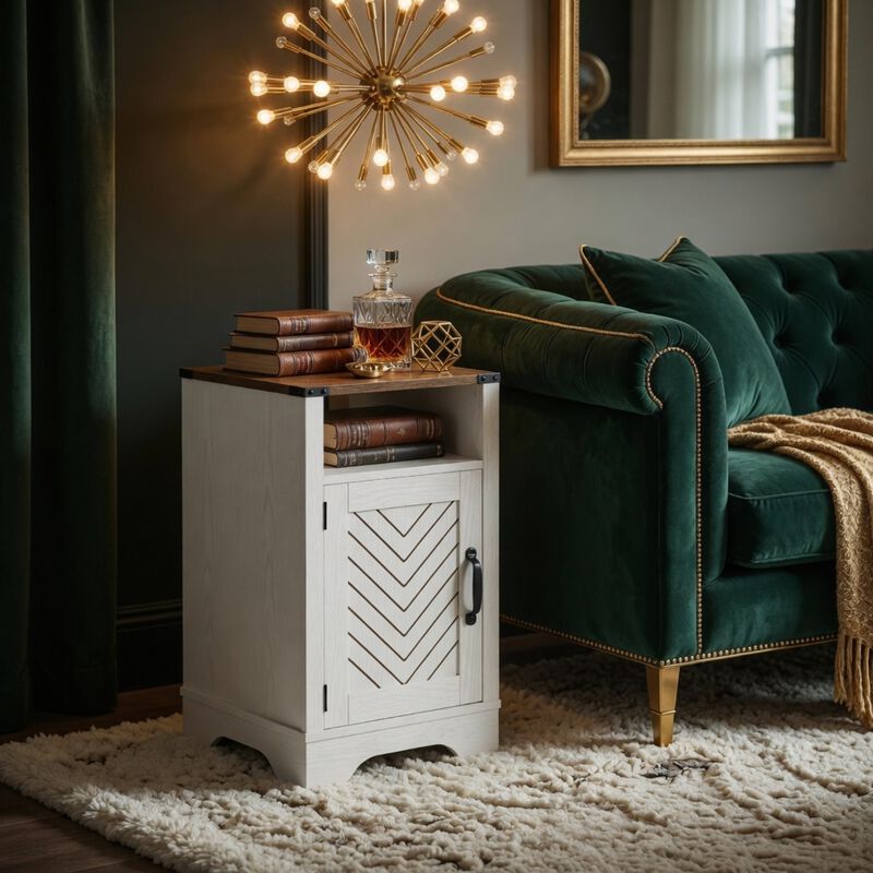 16" Assembled Farmhouse Nightstand with Charging Station USB image number 2
