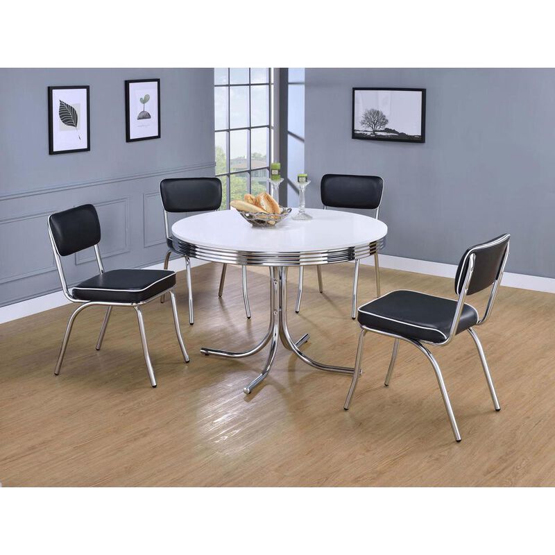 Coaster Retro 5-piece Round Dining Set Glossy White and Black