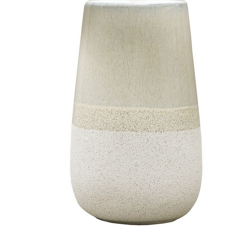 Speckled Ceramic Base Table Lamp with Drum Shade, Beige - Benzara