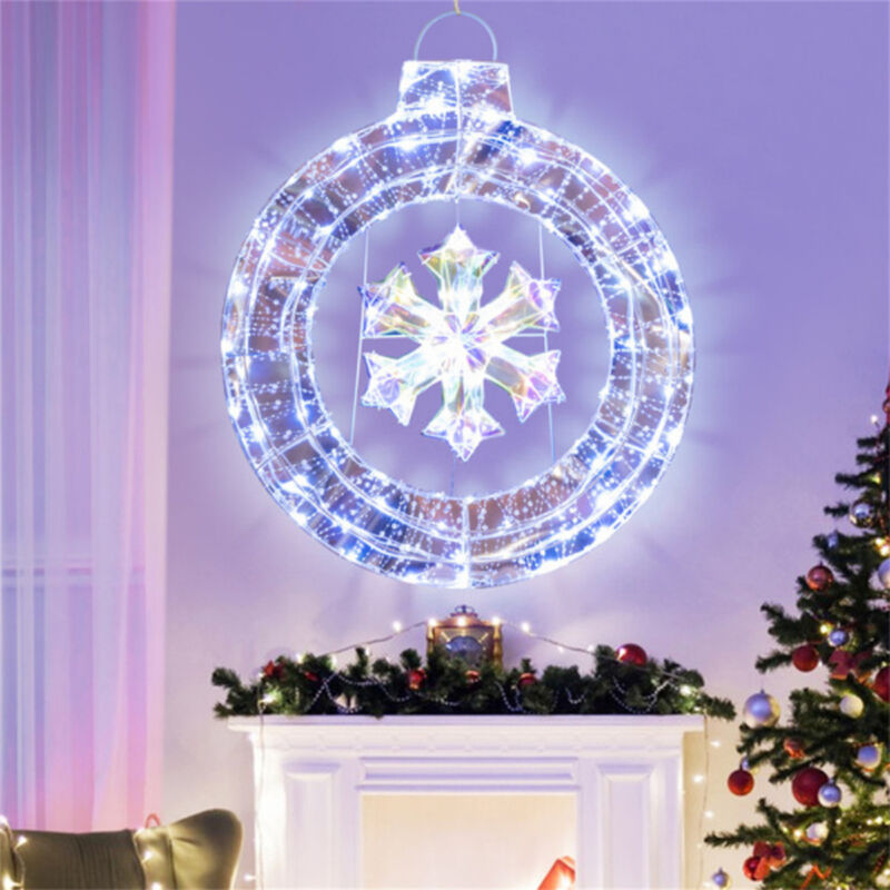 Snowflake Wreath with LED Lights for Christmas Front Door Decoration image number 3