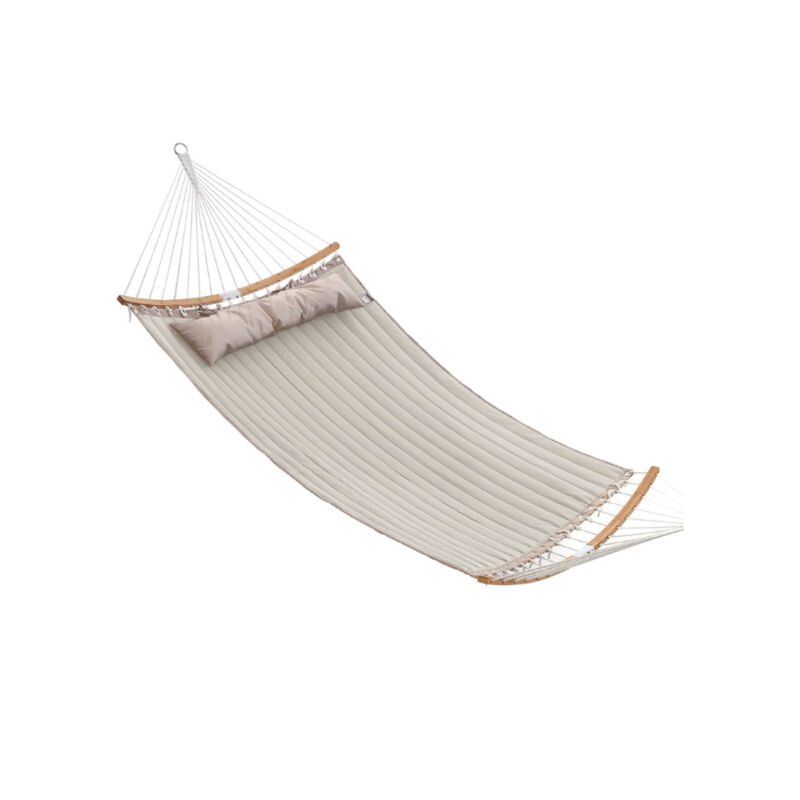 Quilted Hammock with Curved Wicker Spreaders for Comfortable Outdoor Relaxation