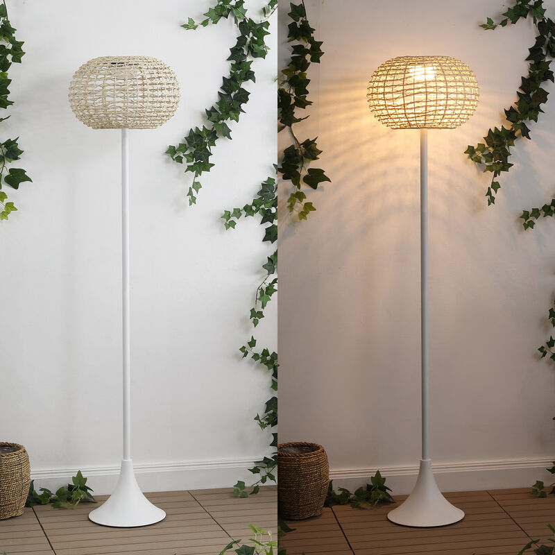 Jaemin 58" Modern Coastal Faux Rattan Integrated Indoor/Outdoor LED Solar Powered Floor Lamp