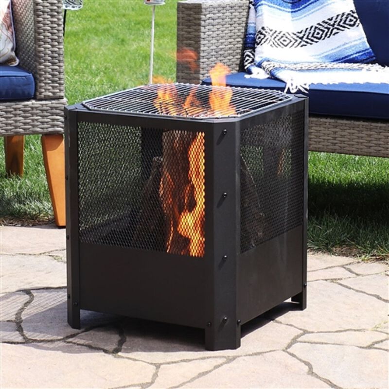 Grelha Square Outdoor Fire Pit Small Size with Grilling Grate for Outdoor Cooking & Heating