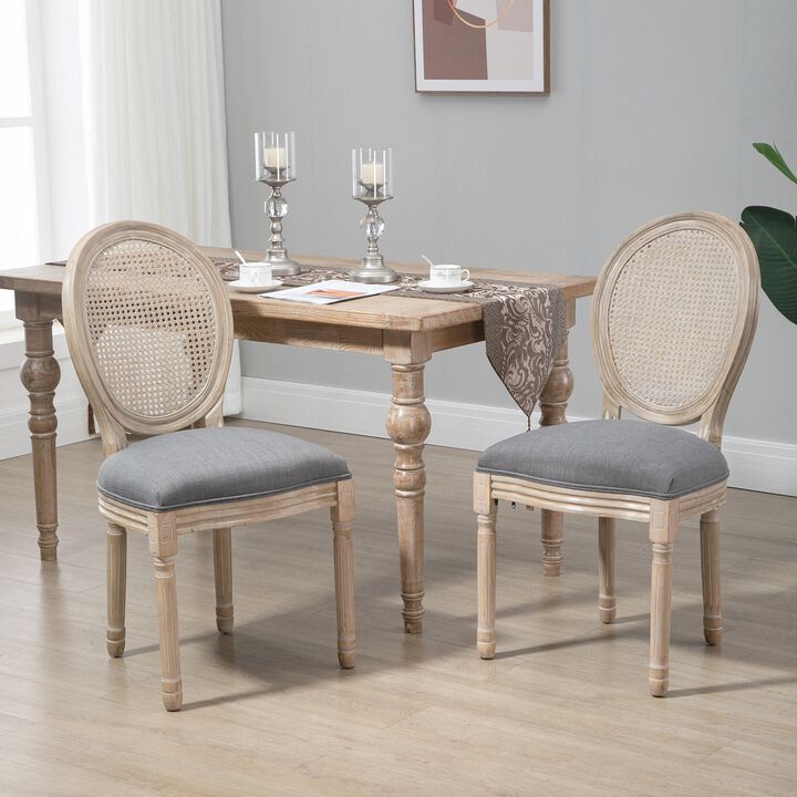 Grey French Dining: Armless Chairs with Rattan Back, Set of 2