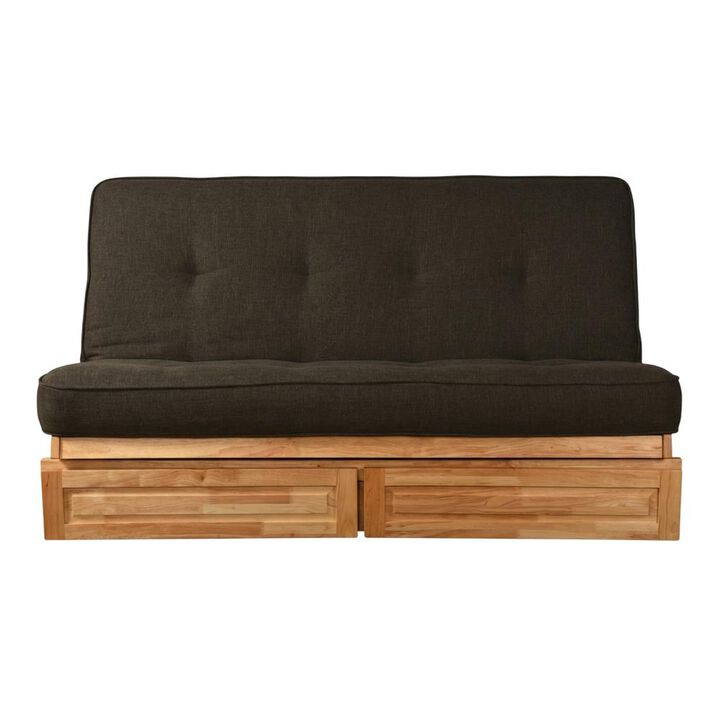 Lodge Frame-Natural Finish-Linen Charcoal Mattress-Storage Drawers