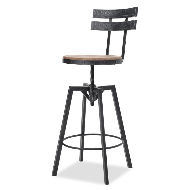 Streamdale Rustic-Chic Barstool Fir Wood Seat, Metal Frame