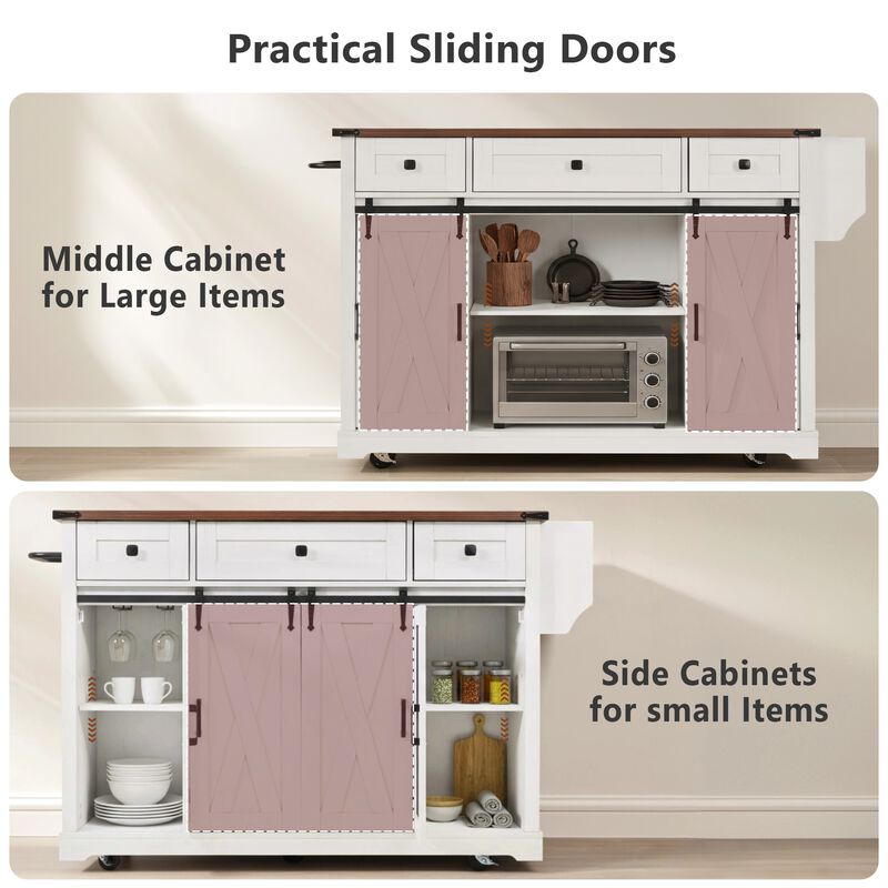 Merax Farmhouse Kitchen Island with Storage, Sliding Barn Door & Metal Grid Side Door image number 8